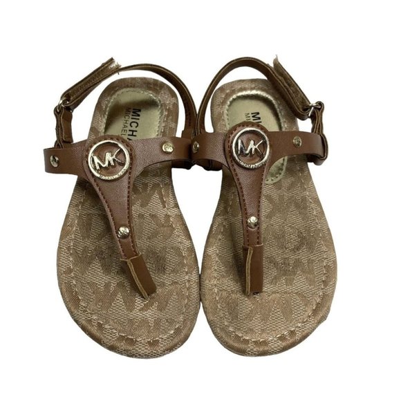 Michael Kors Baby Girls Thong Sandals Brown Gold, Great Condition - Picture 1 of 5